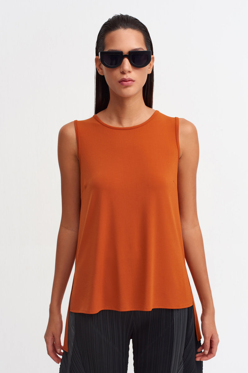 Nu Sleeveless Dip Hem T-Shirt Terra Cotta