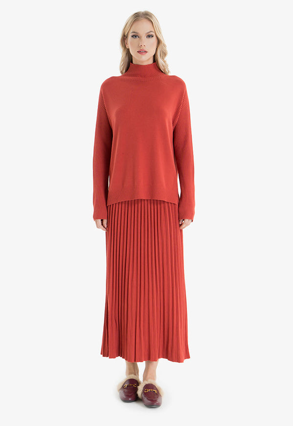 Choice Solid Knitted Flared Skirt Red