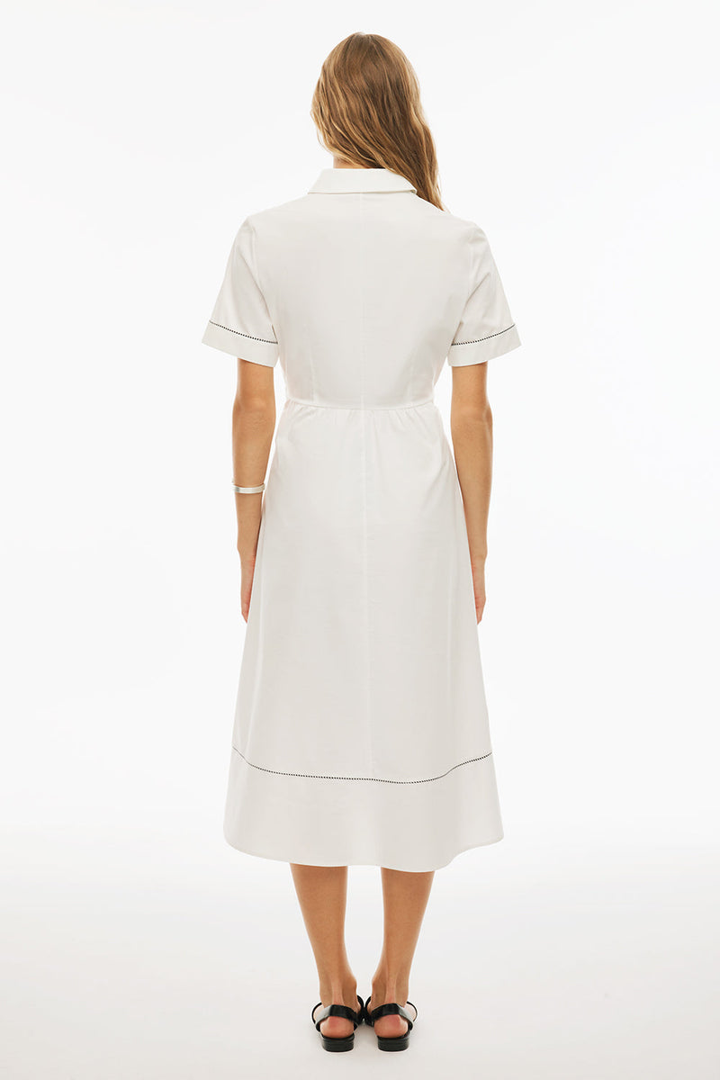 Perspective Shirt Collar A-Line Dress Ecru