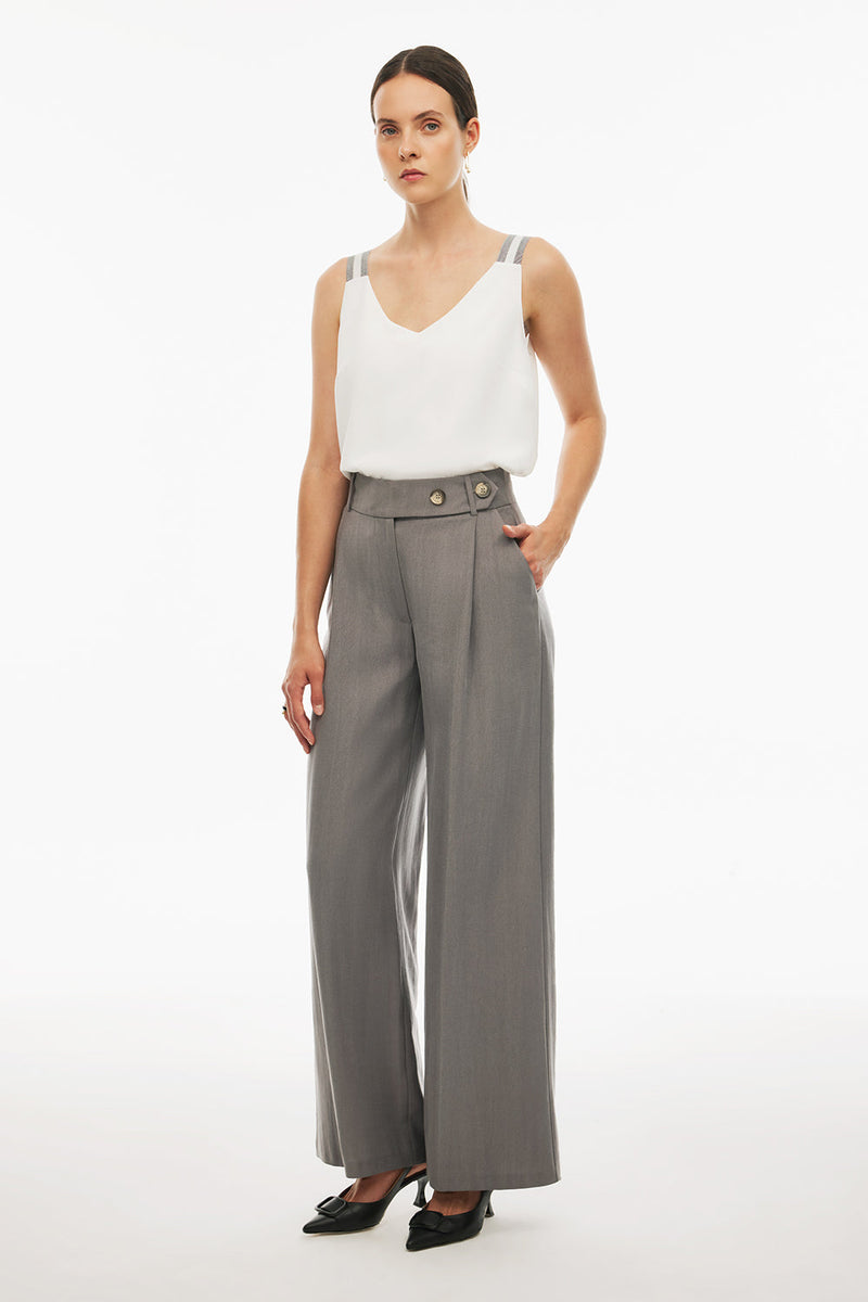 Perspective Wide Leg High Rise Tencel Pants Grey