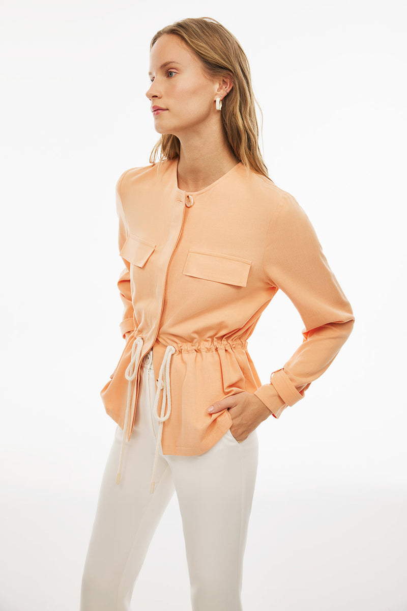 Perspective Round Neck Tencel Long Sleeve Blazer Apricot