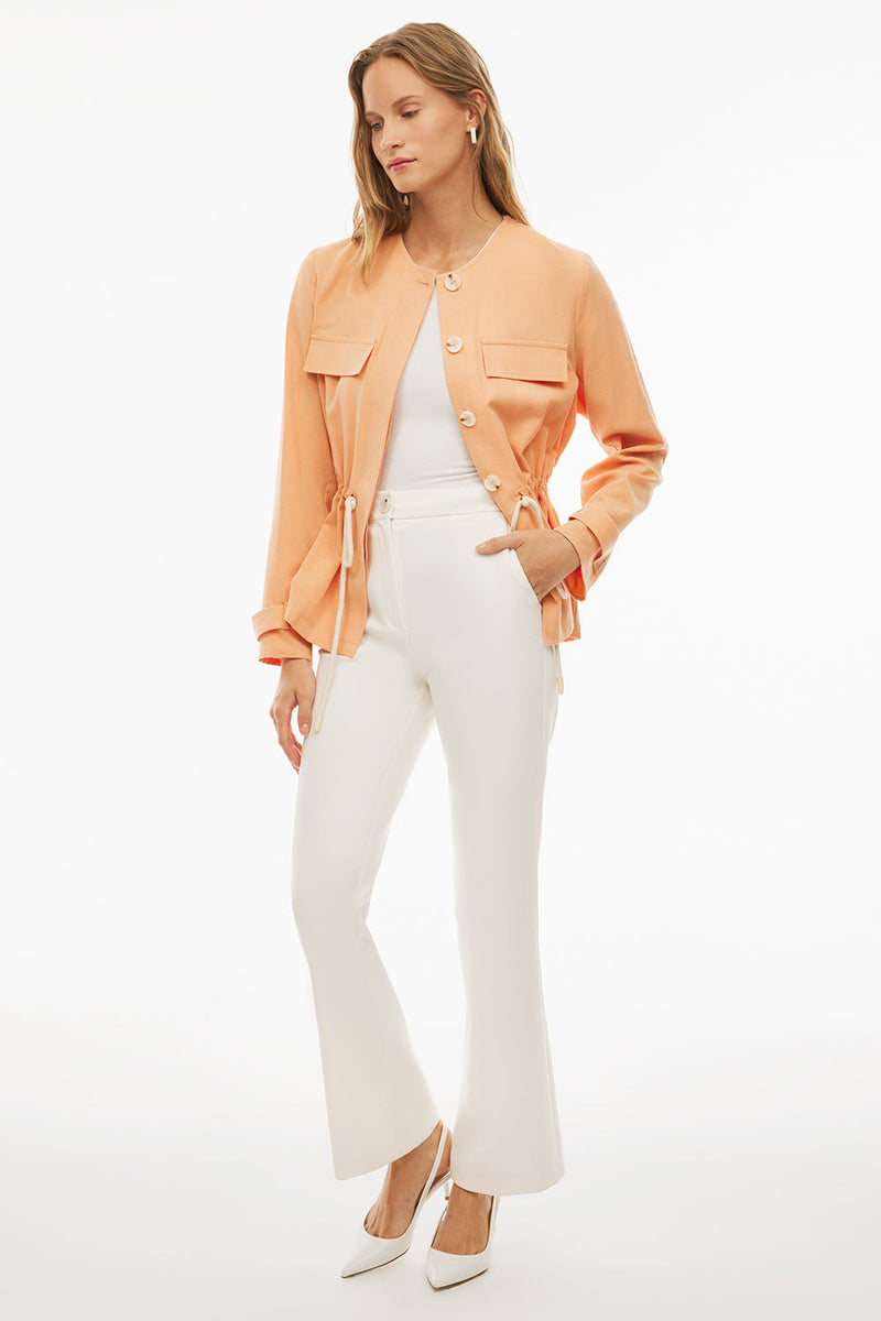 Perspective Round Neck Tencel Long Sleeve Blazer Apricot