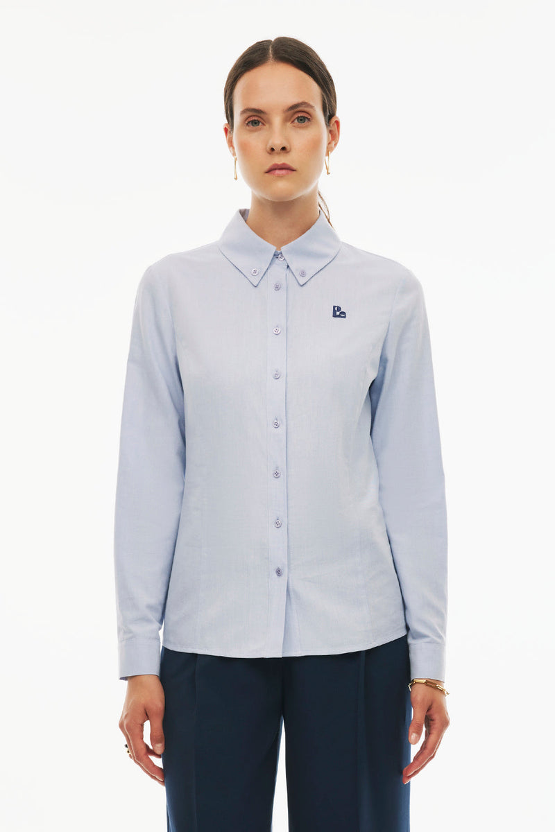 Perspective Slim Long Sleeve Cotton Shirt Light Blue