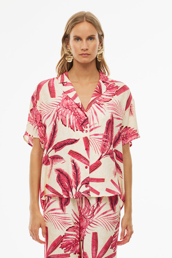 Perspective Short Sleeve Floral Shirt Fuchsia