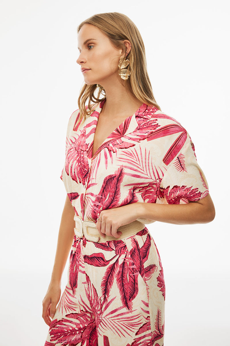 Perspective Short Sleeve Floral Shirt Fuchsia