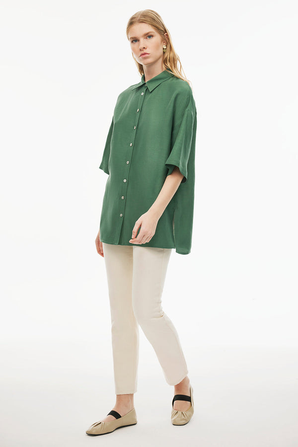 Perspective Short Sleeve Drop Shoulder Shirt Dark Green