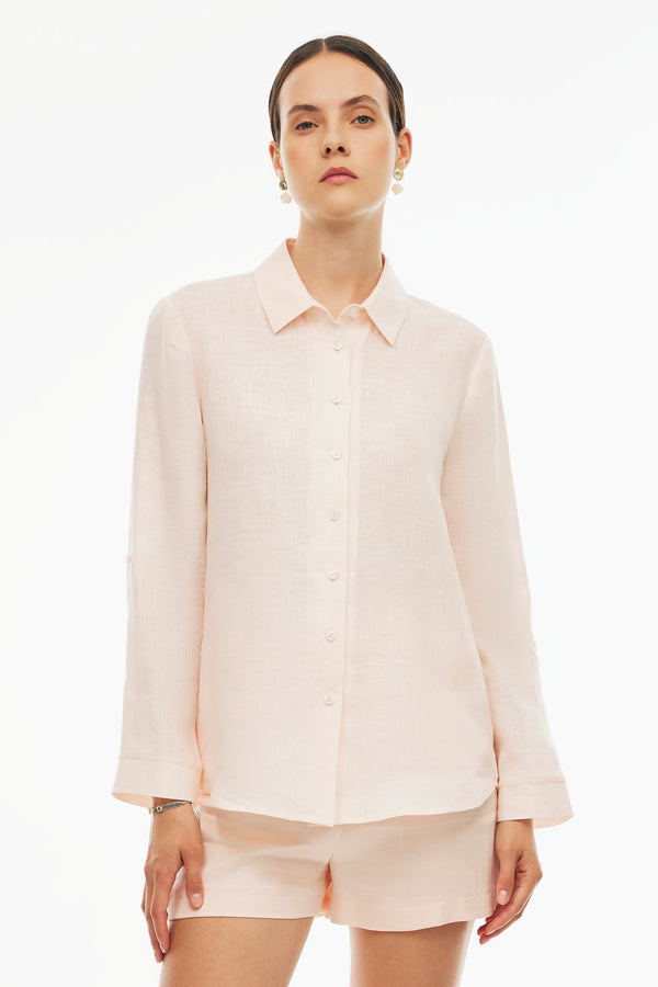 Perspective Long Sleeve Linen Shirt Salmon