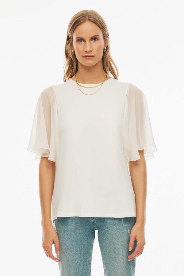 Perspective Round Neck Batwing Sleeve Modal (Tencel™)  T-Shirt Ecru