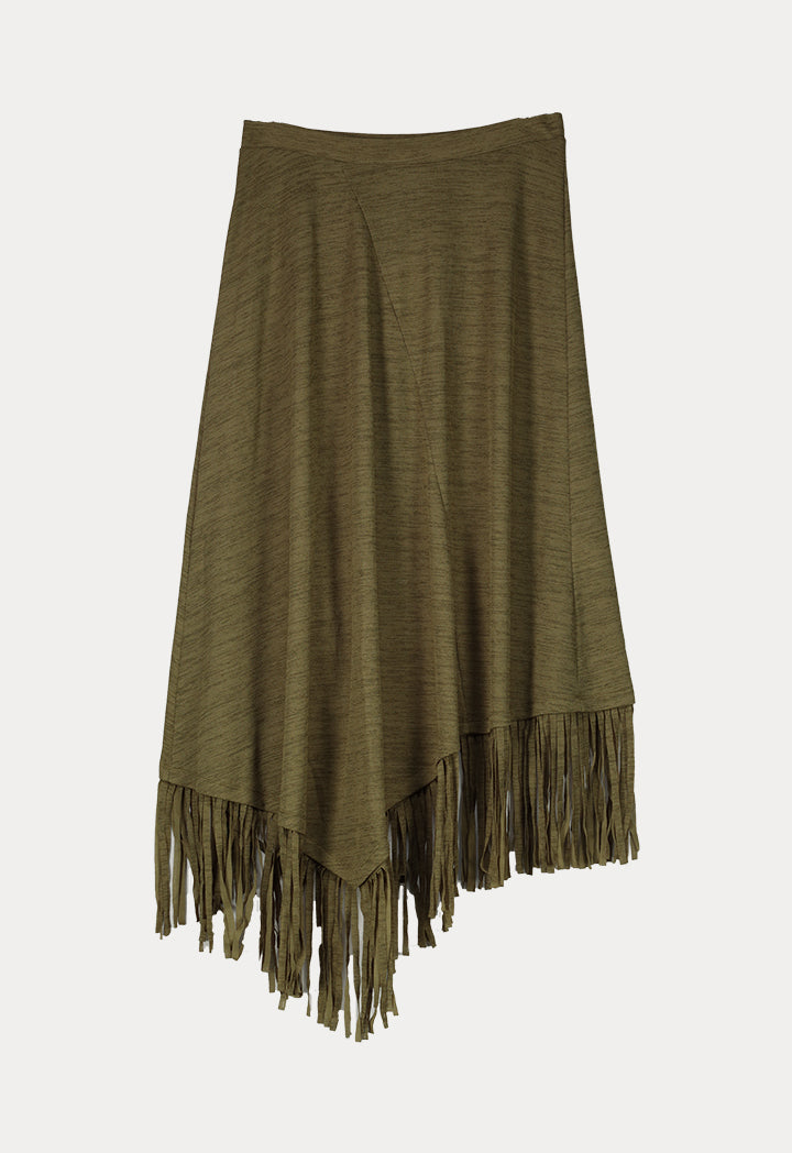 BERRIN Asymmetrical Fringe Hem Skirt KHAKI