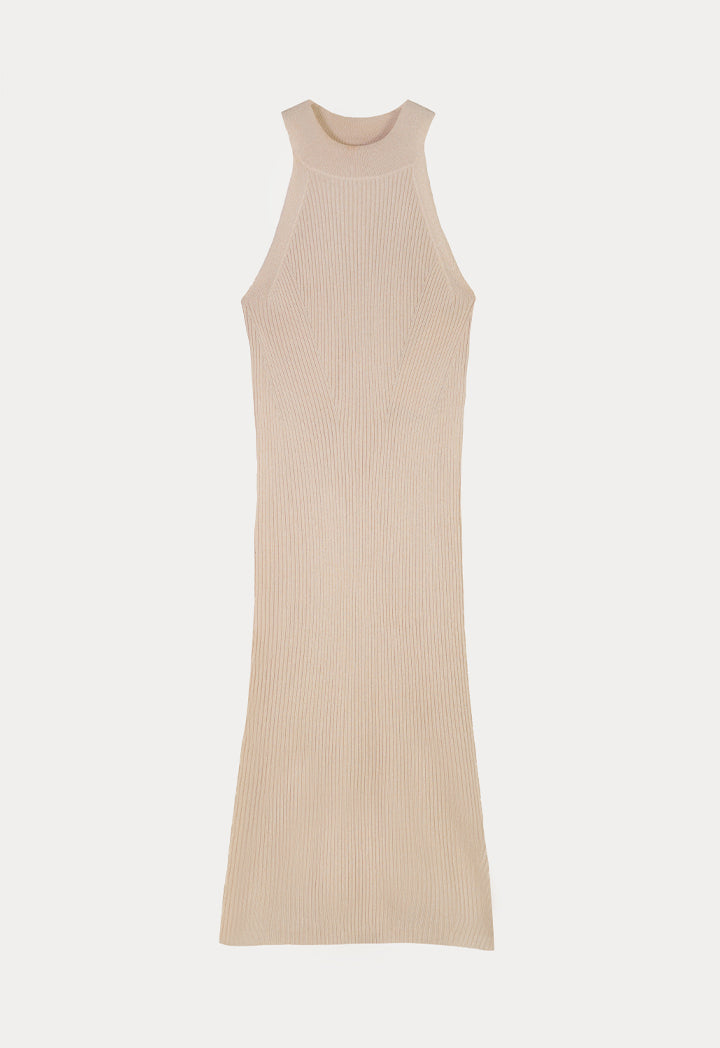 Choice Knitted Sleeveless Bodycon Dress Beige