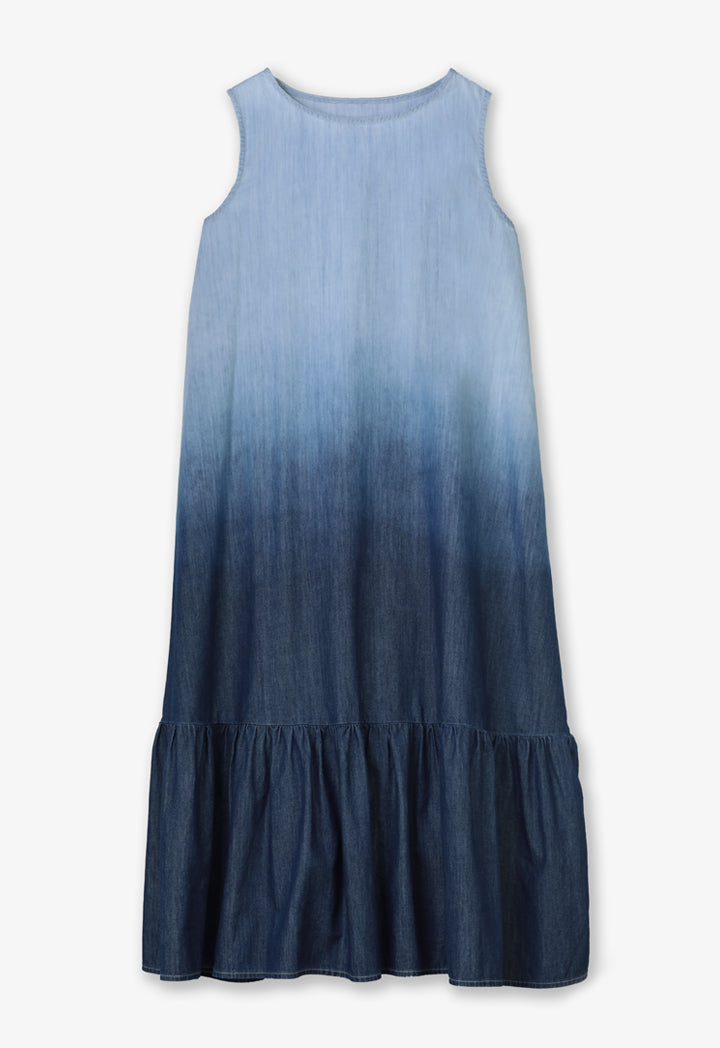 Choice Printed Ombre Maxi Denim Dress Ombre