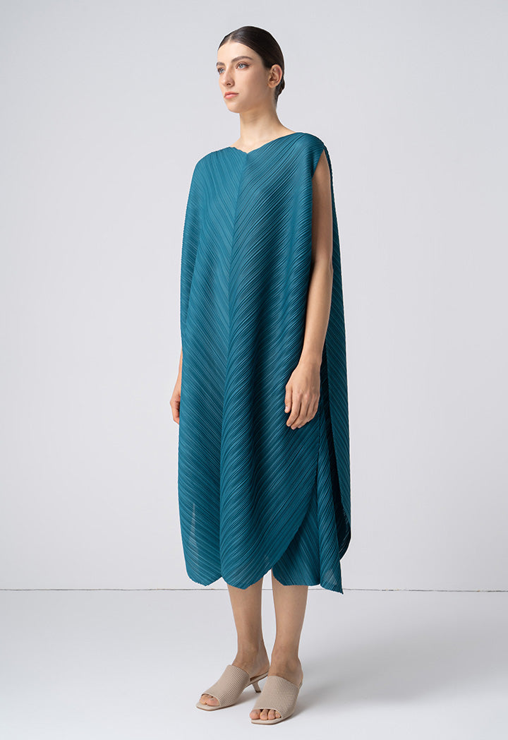 Choice Solid Sleeveless Pleated Asymmetrical Dress Teal