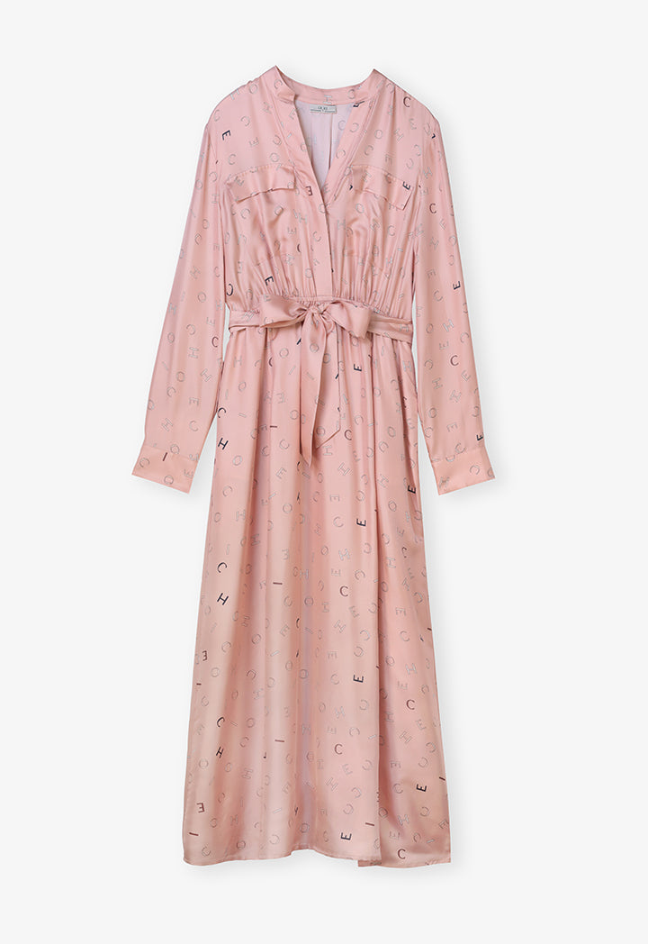 Choice Printed Monogram Belted Maxi Dress Pink