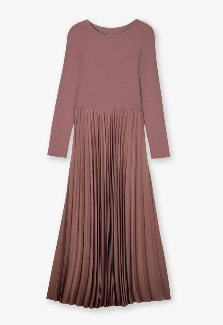 Choice Solid Pleated Maxi Dress Brown