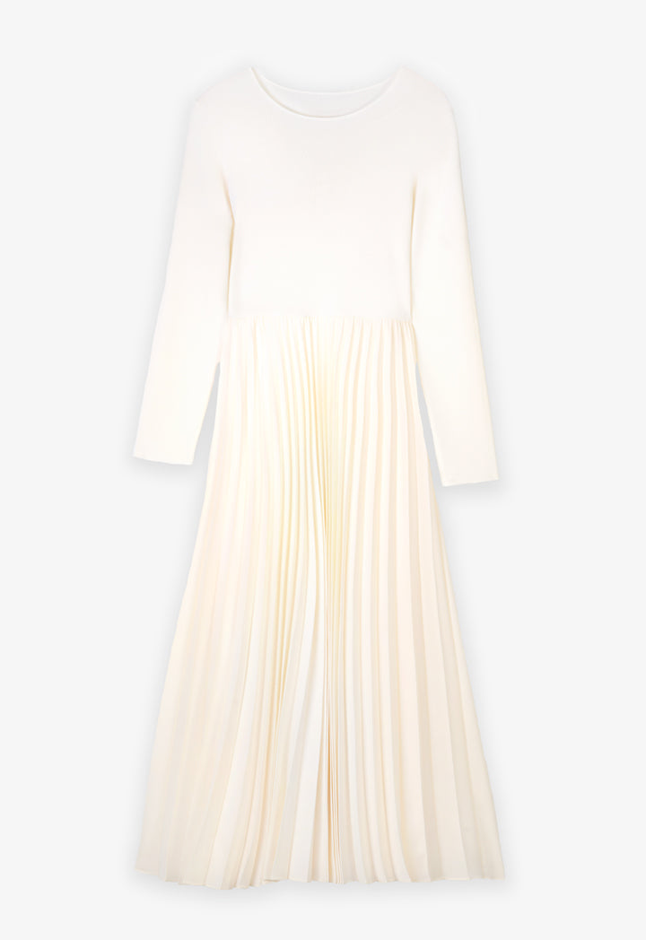 Choice Solid Pleated Maxi Dress Cream