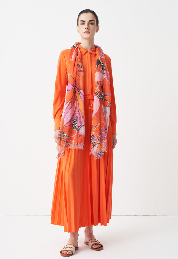 Choice Solid Half Button Maxi Dress Orange