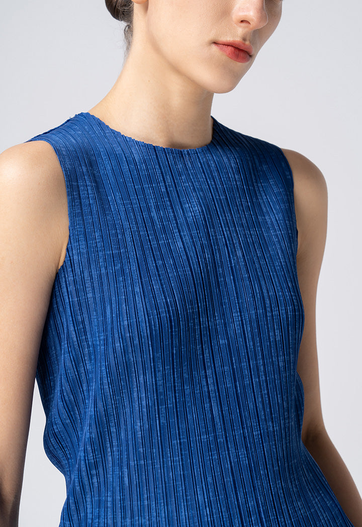 Choice Electric Pleated Sleeveless Casual Top Indigo