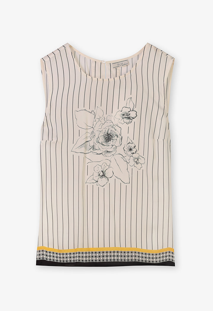 Choice Sleeveless Printed Striped T-Shirt Print