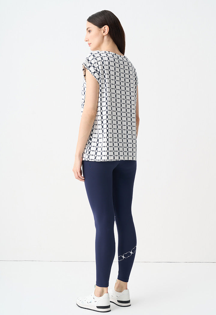 Choice Monogram Pattern Cap Sleeves T-Shirt Navy