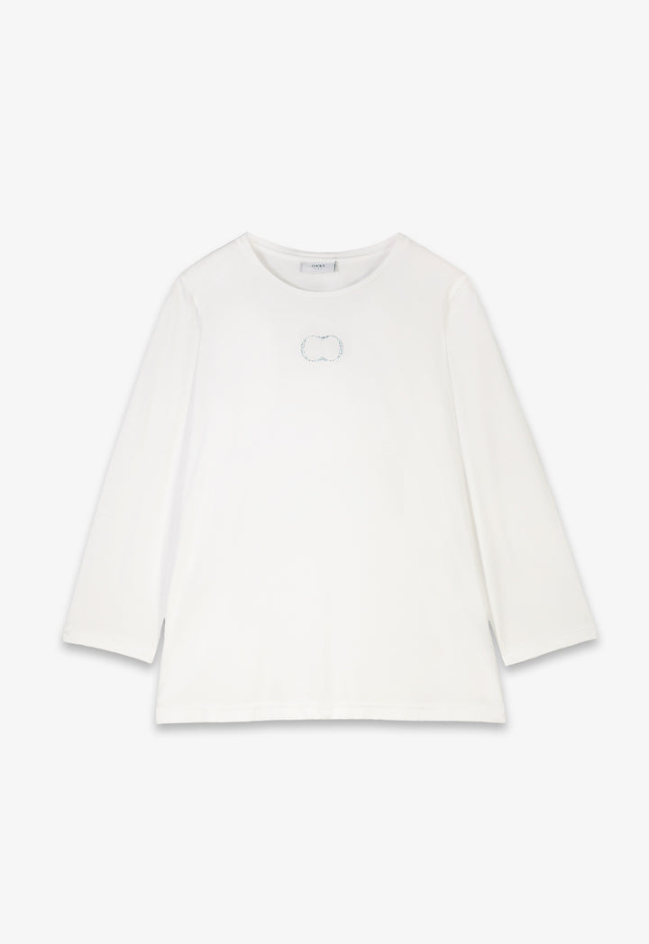 Choice Solid Crystal Embellished Monogram T-Shirt Off White