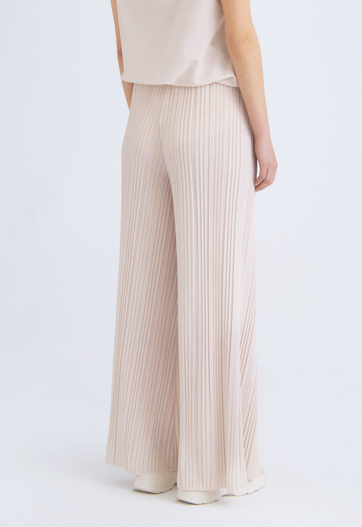 Choice Solid Color Knitted Pleated Culottes Light Beige