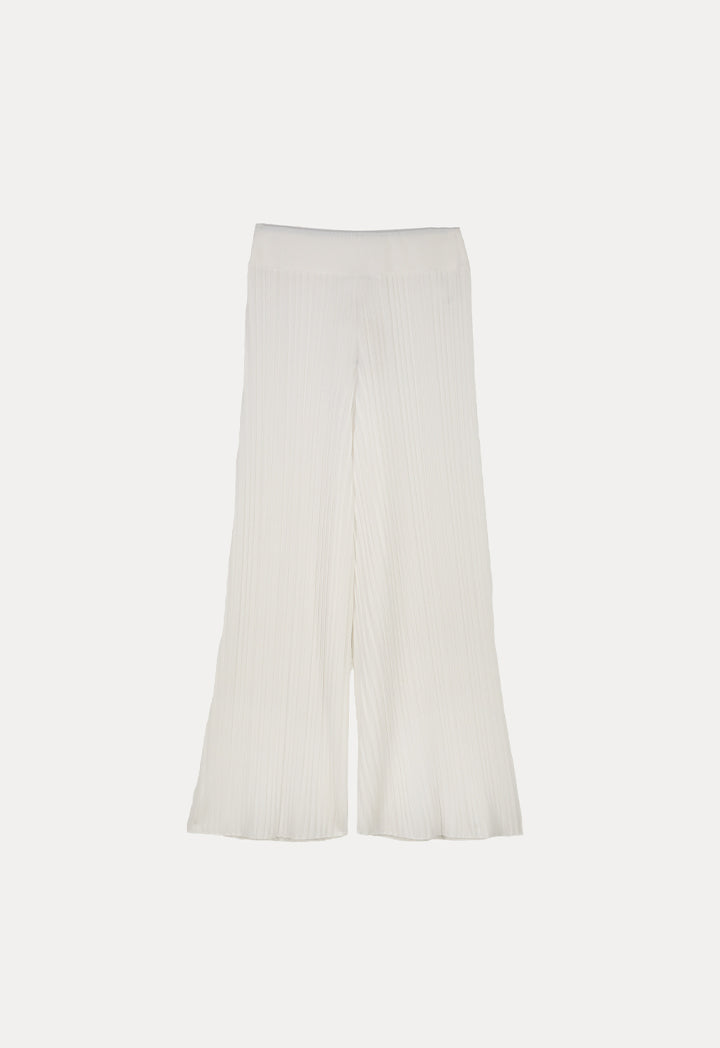 Choice Solid Color Knitted Pleated Culottes Off White