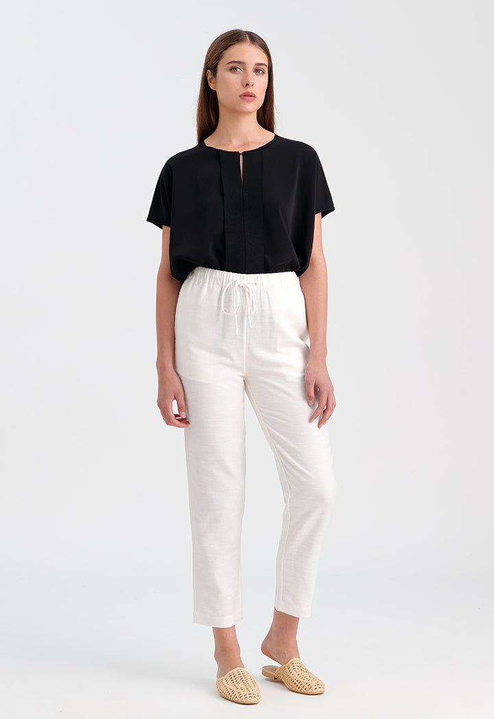 Choice Elasticated Waistband Solid Linen Trouser Off White