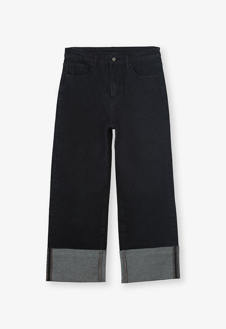 Choice Folded Wide Legs Denim Trouser Black