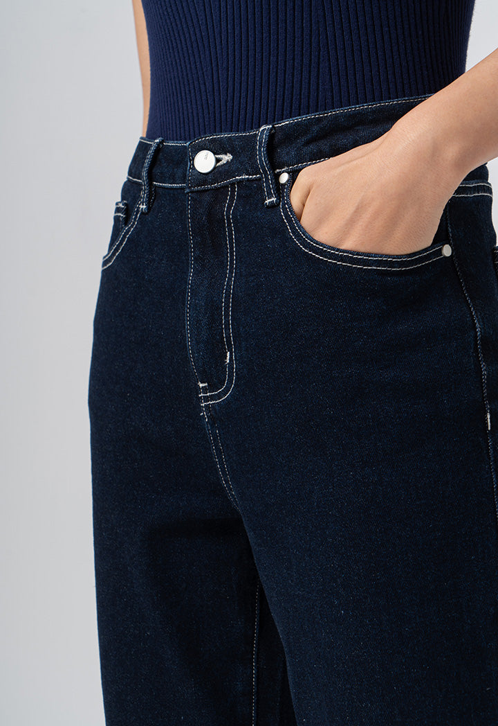 Choice Folded Wide Legs Denim Trouser Blue