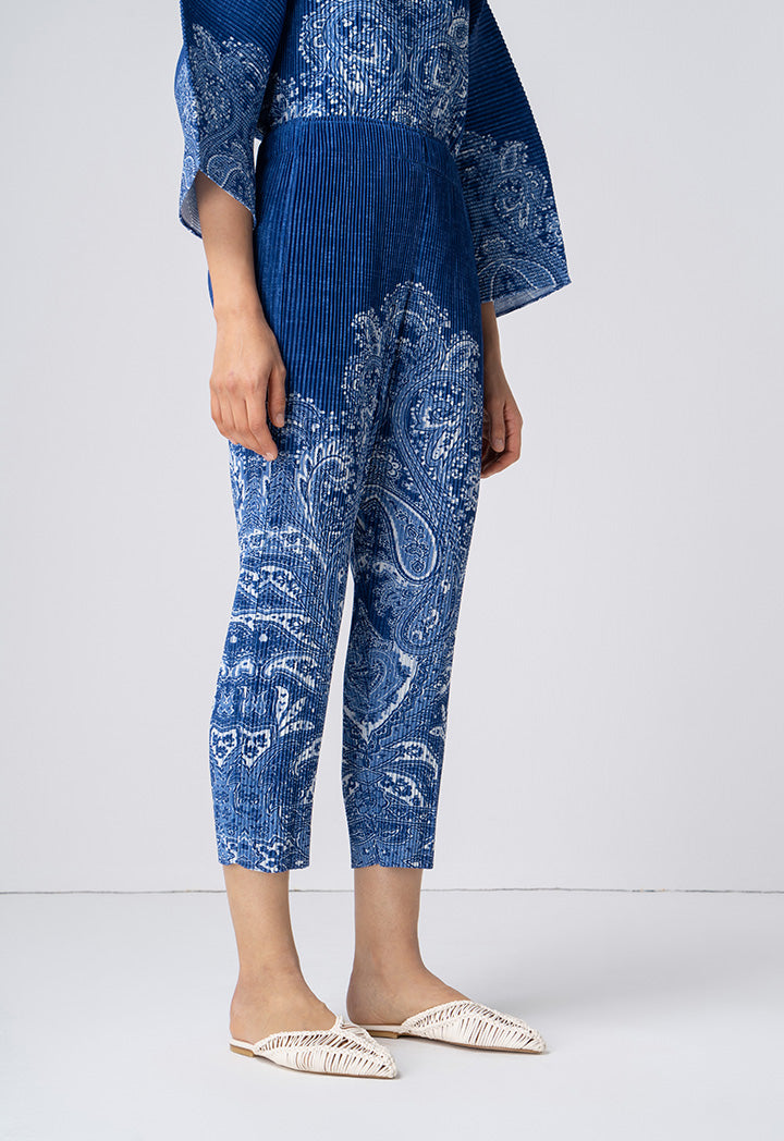 Choice Paisley Printed Pleated Trouser Indigo