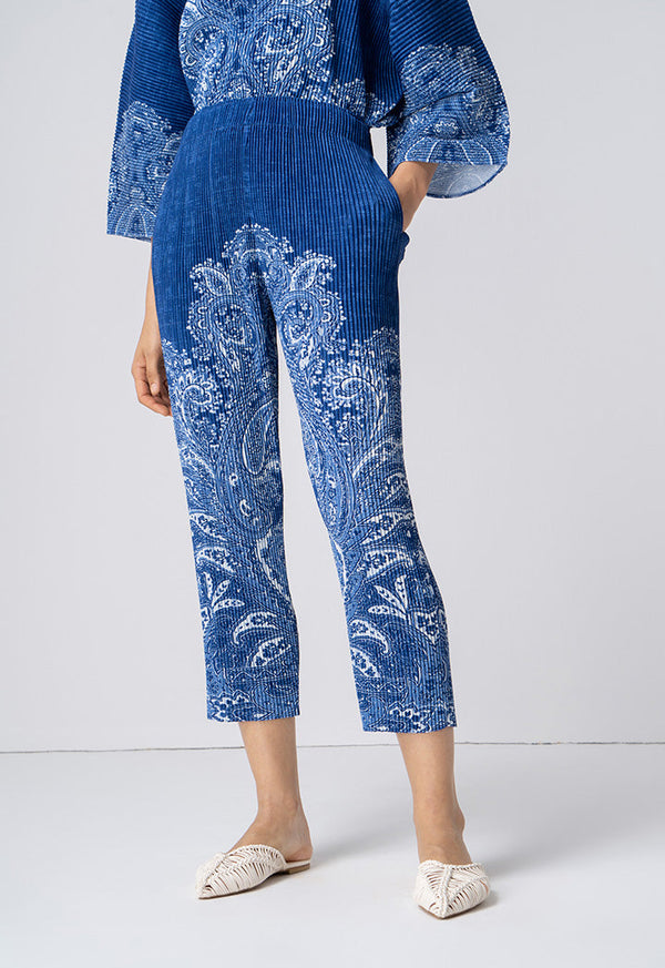 Choice Paisley Printed Pleated Trouser Indigo