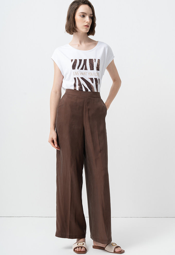 Choice Solid Wide Legs Trousers Brown