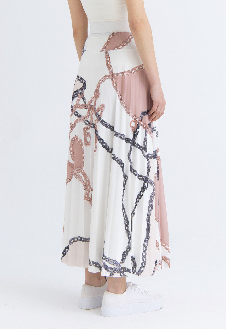 Choice Printed Knit Pleated Long Skirt Blush