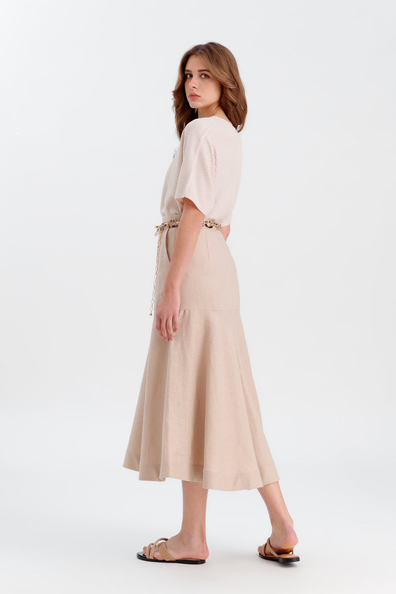 Choice Solid Flared Skirt With Buttoned Details Caramel