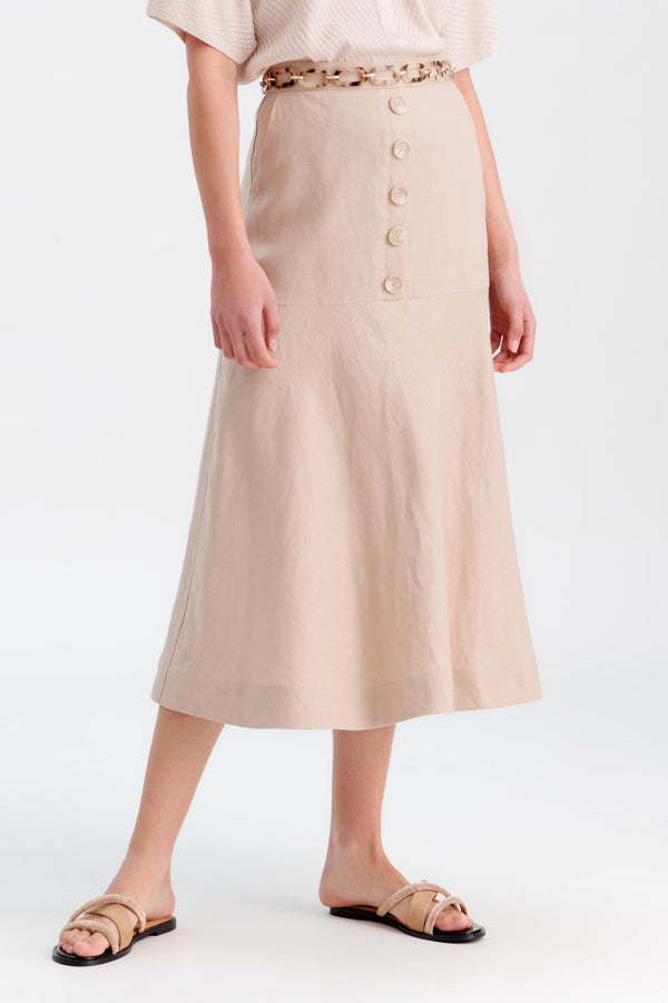 Choice Solid Flared Skirt With Buttoned Details Caramel