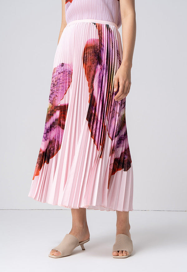 Choice Floral Print Pleated Skirt Pink