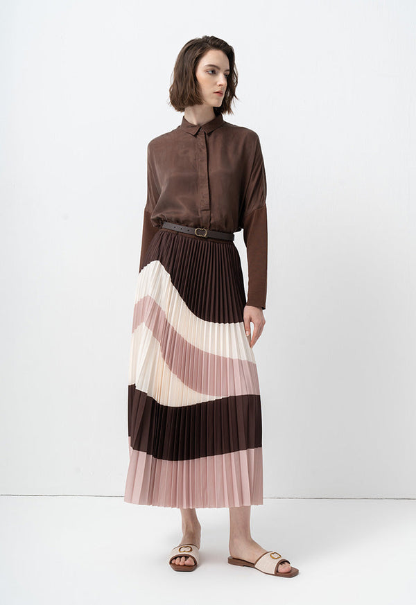 Choice Flared Color Block Pleated Skirt Multicolor