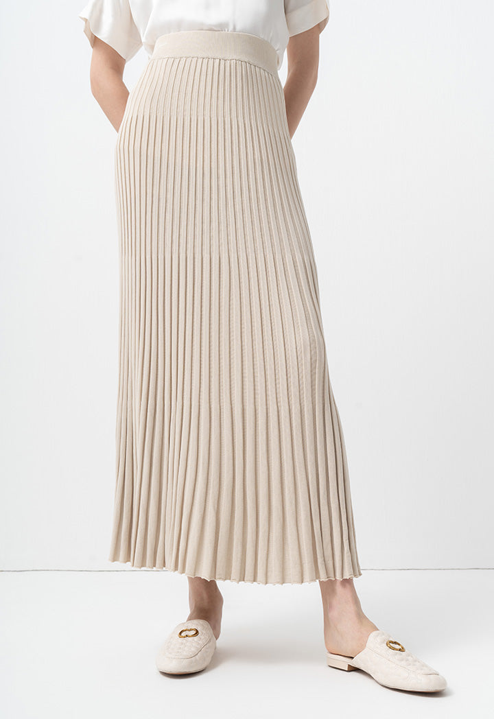 Choice Solid Pleated Textured Knitted Skirt Stone