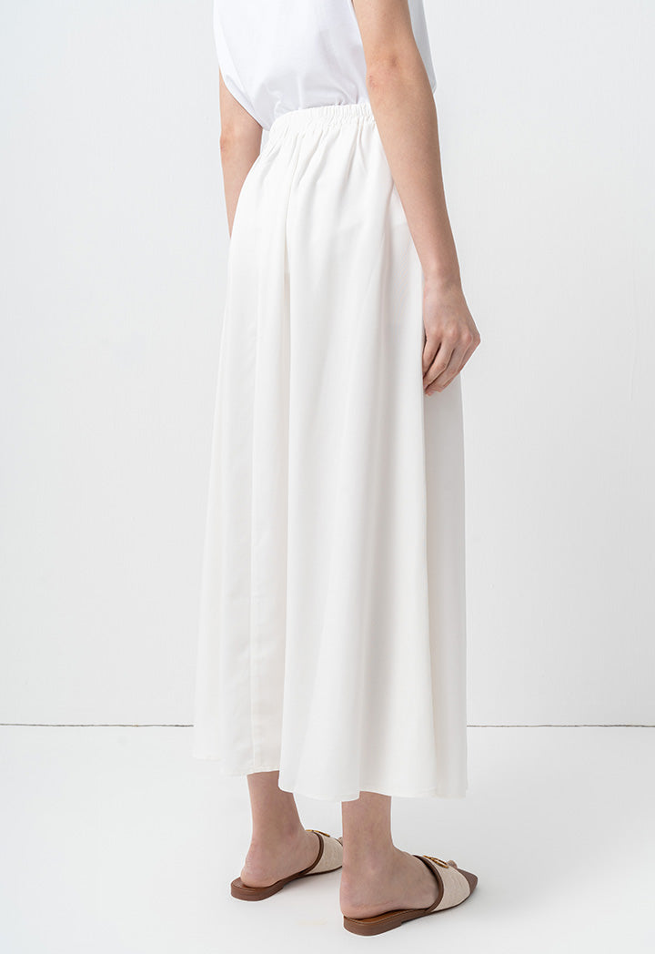 Choice Solid Pleated Flared Skirt Off White