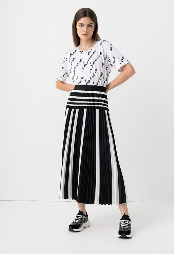 Choice Allover Contrast Printed Pleated Skirt Black