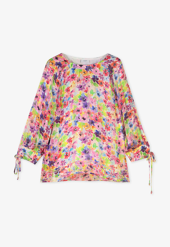 Choice Floral Print Raglan Sleeve Blouse Multi Color