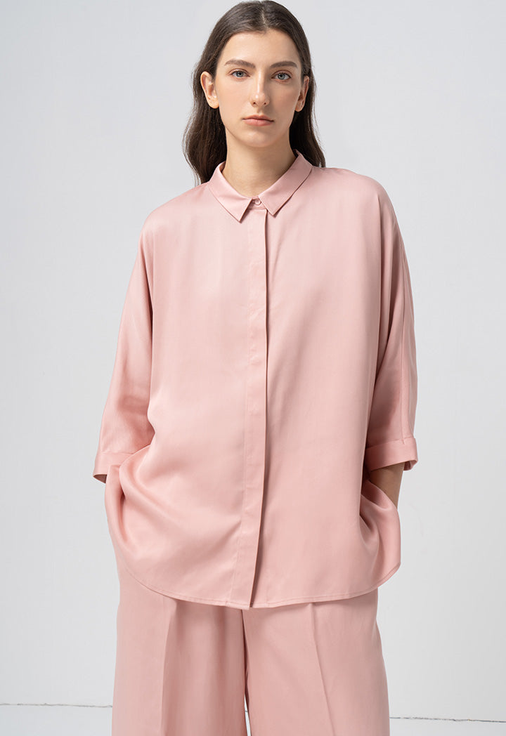 Choice Solid Kimono Sleeves Shirt Blush