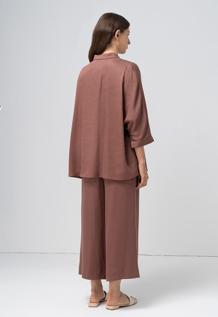 Choice Solid Kimono Sleeves Shirt Brown