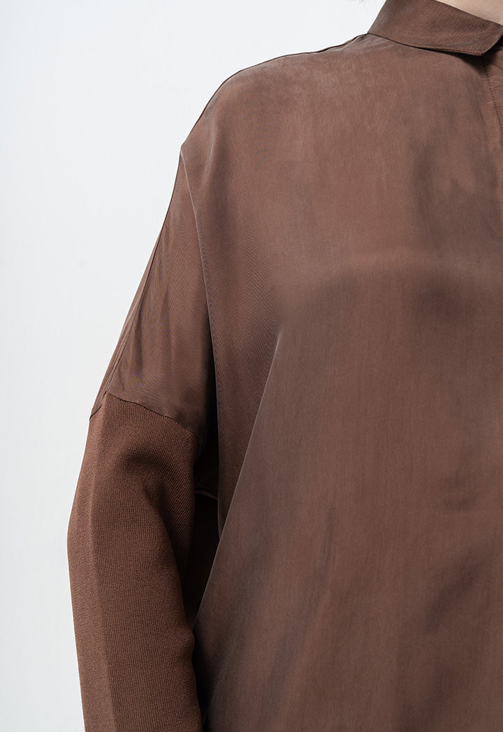 Choice Solid Oversized Drop Shoulders Shirt Brown