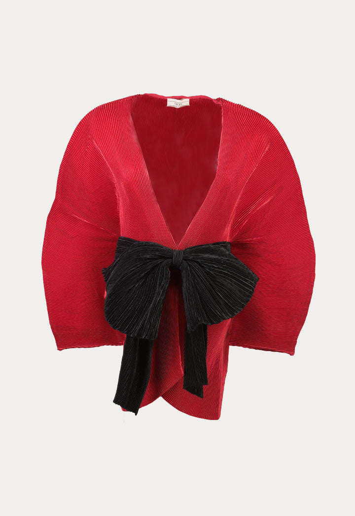 Choice Electric Pleated Puff Sleeve Big Bow Outerwear Red