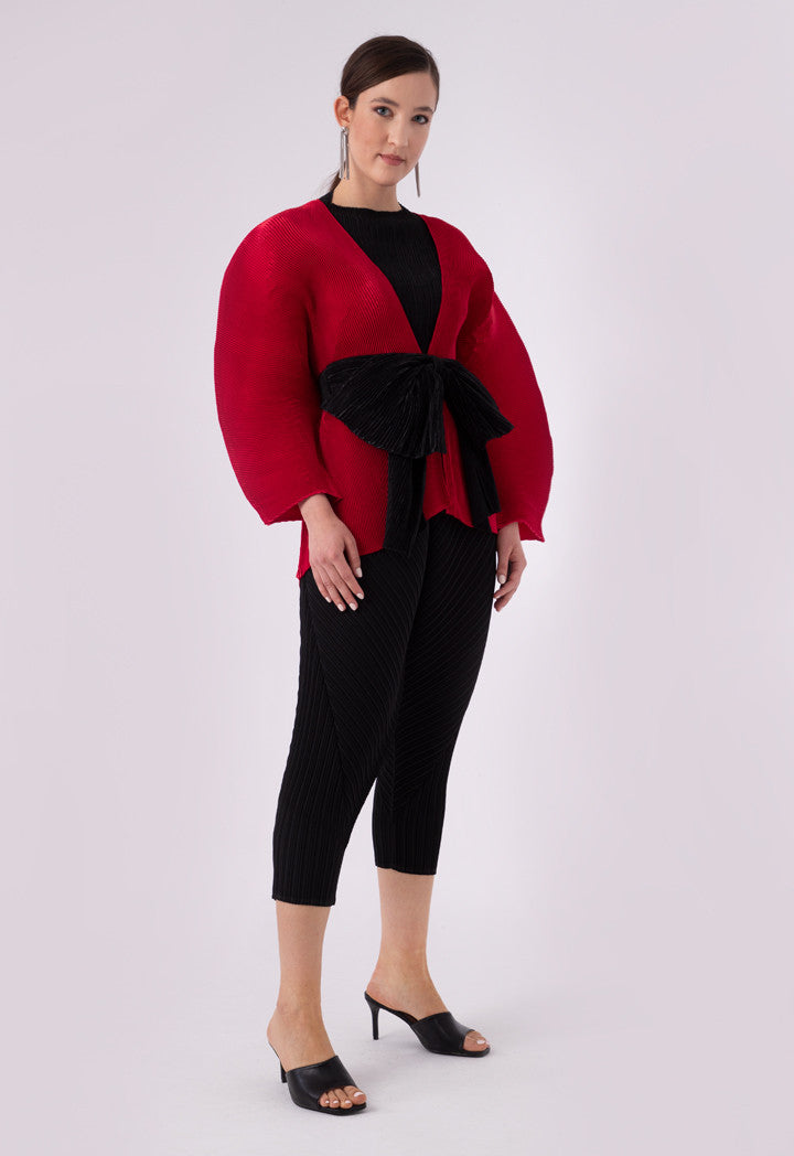 Choice Electric Pleated Puff Sleeve Big Bow Outerwear Red