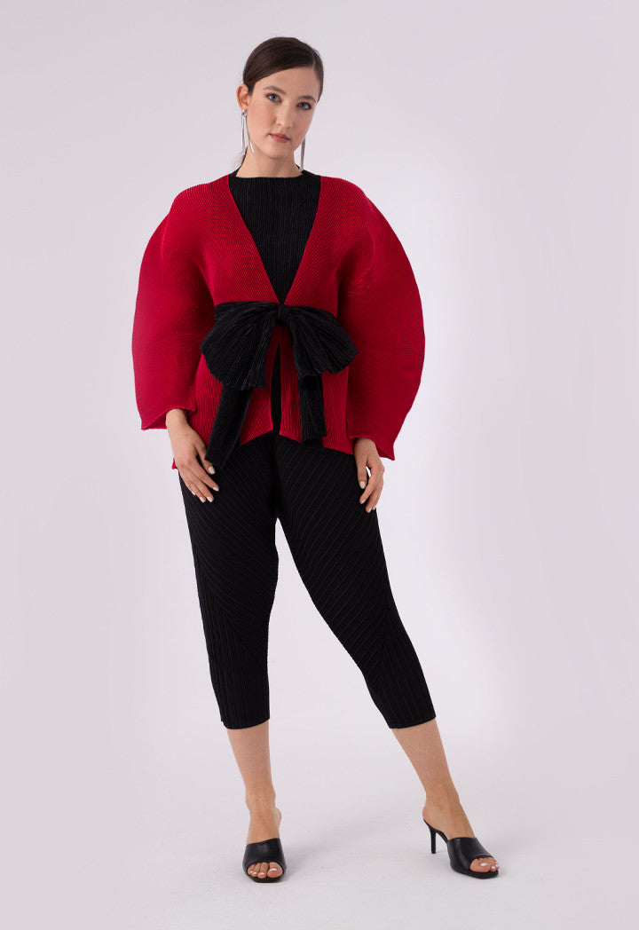 Choice Electric Pleated Puff Sleeve Big Bow Outerwear Red