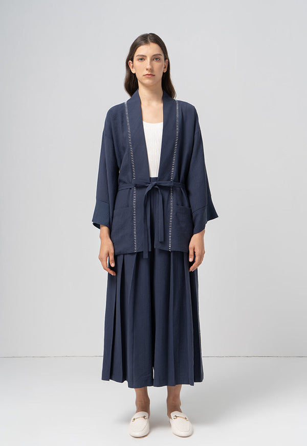 Choice Box Pleated Wide Leg Trouser Navy