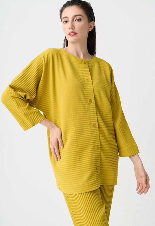 Choice Long Dolman Sleeves Pleated Jacket Yellow