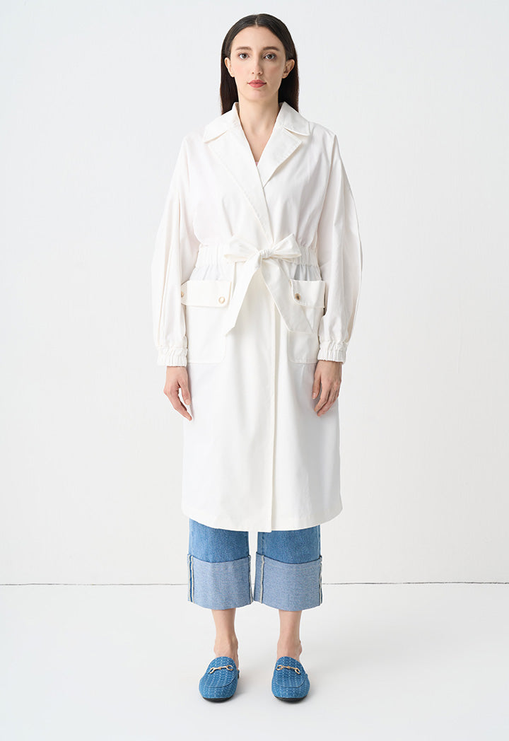 Choice Solid Double Breasted Belted Coat Offwhite